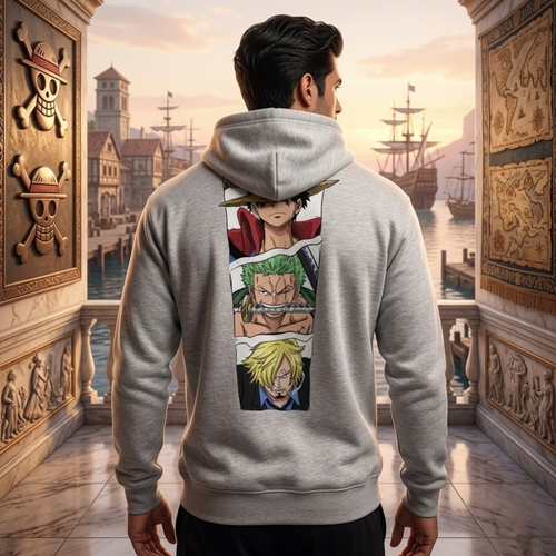 Premium One Piece 'Monster Trio' Light Blue Hoodie - Exclusive Graphic Edition