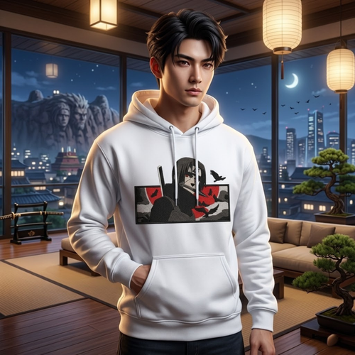 Premium Quality Light Blue Anime Hoodie with Embroidered Itachi-Inspired Design