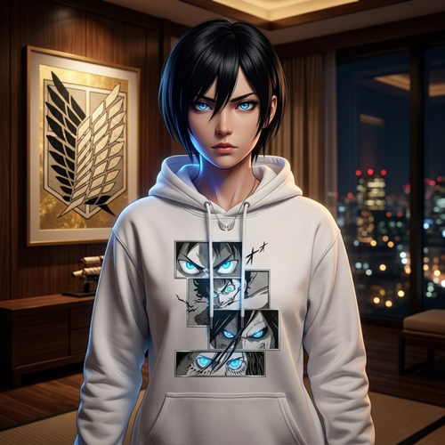 Exclusive Attack on Titan Inspired Black Hoodie with Detailed Character Eyes Embroidery